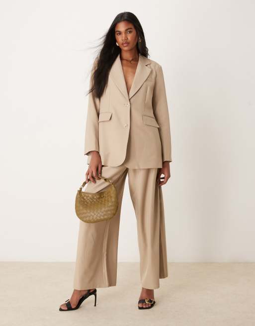 VILA - Coordinato color pietra con blazer oversize dad fit e pantaloni