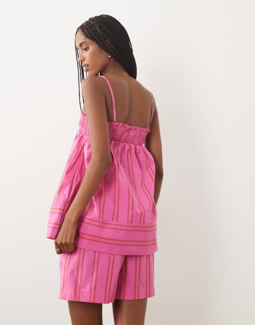VILA cotton babydoll cami top pink and red stripes - part of a set, 4 of 4