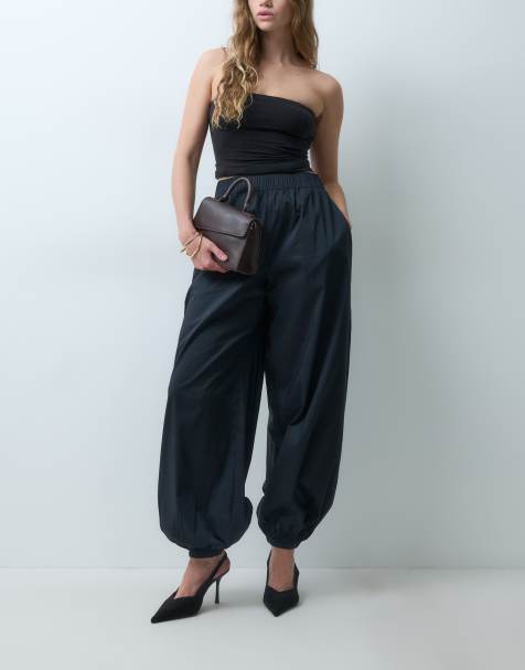 Vila cotton-blend balloon leg pants in black - view 1