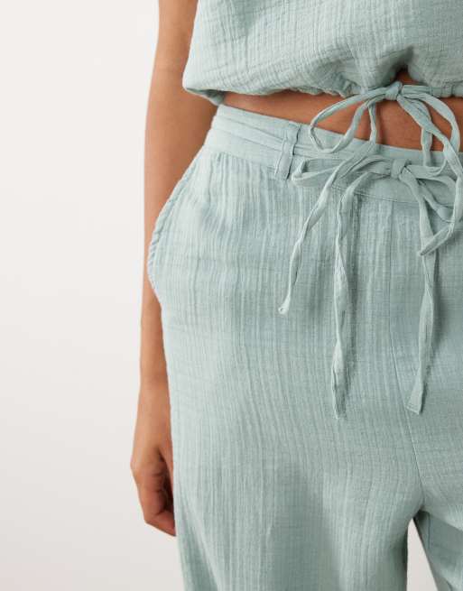 VILA cotton cheesecloth pants in sage green - part of a set, 2 of 5