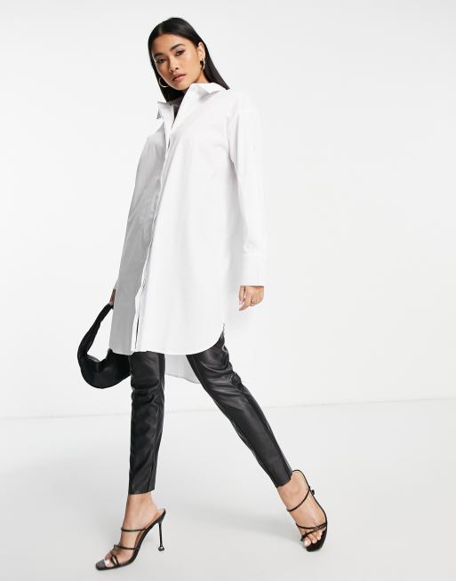 Vila cotton longline shirt in white - WHITE