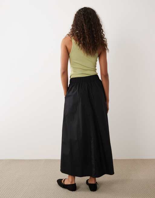 VILA cotton midi skirt in black, 4 of 5