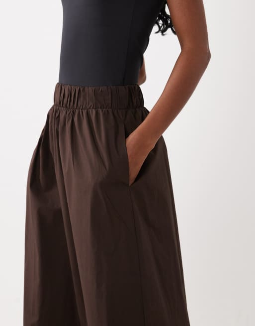 Vila cotton midi skirt in chocolate brown, 2 of 5