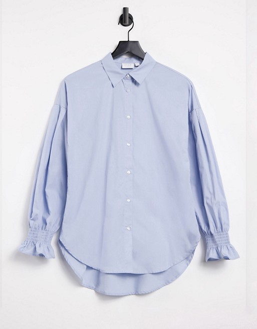 Vila cotton shirt with cuff detail in blue
