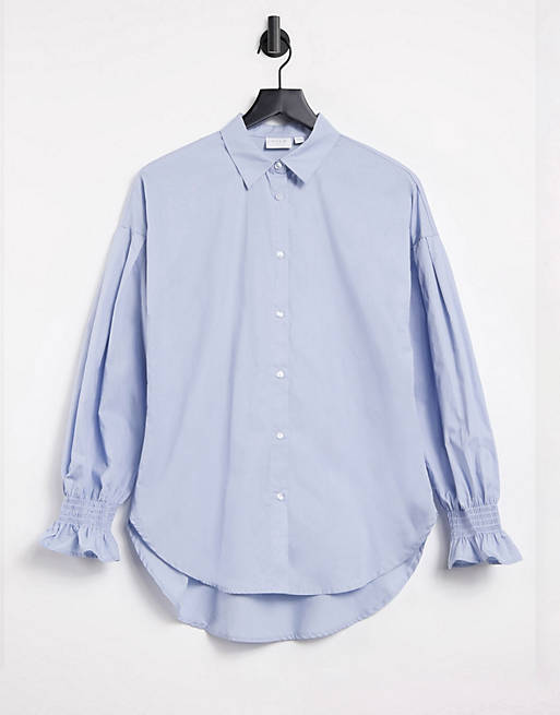Tops Shirts & Blouses/Vila cotton shirt with cuff detail in blue 