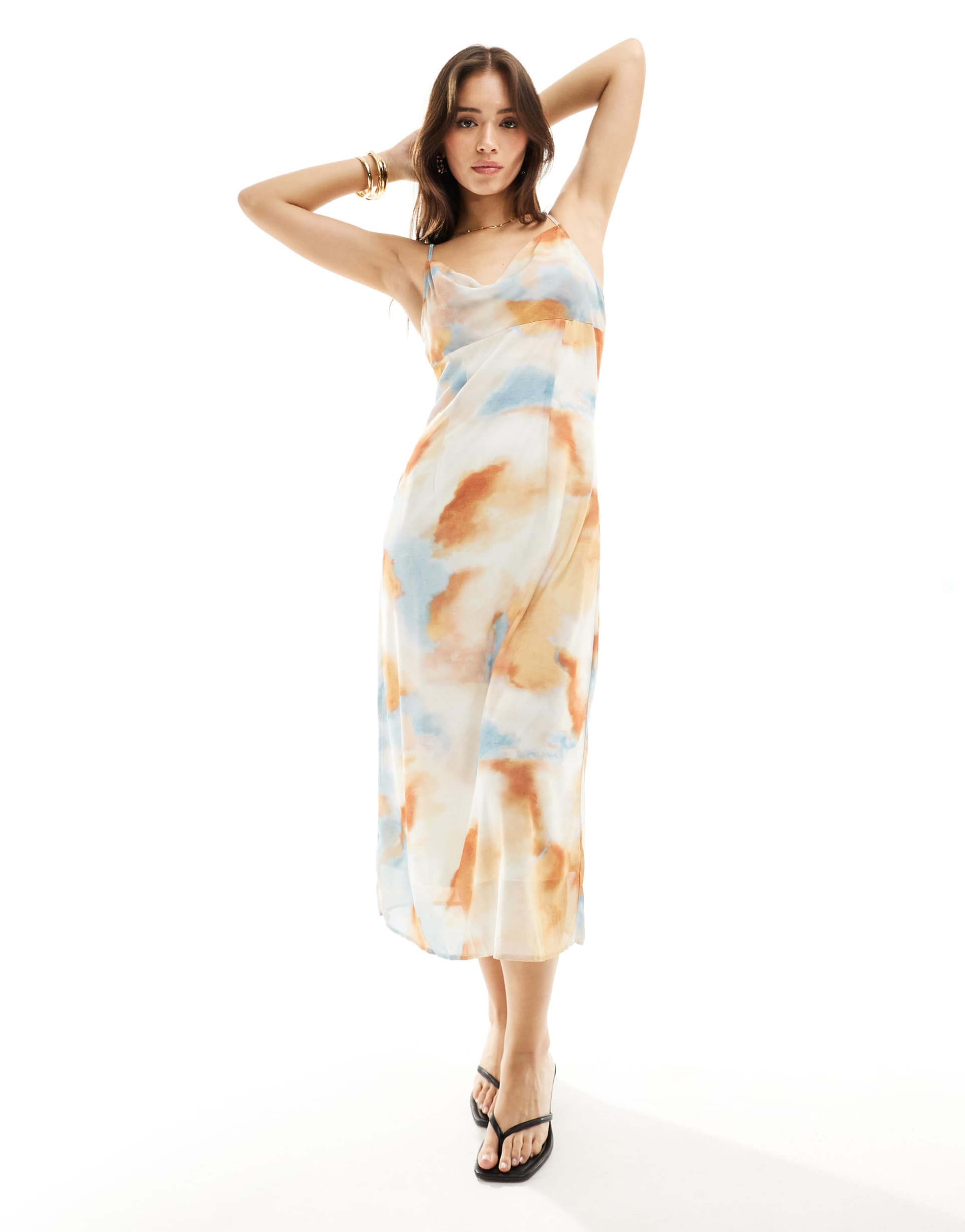 vila cowl neck cami maxi dress in abstract dream print