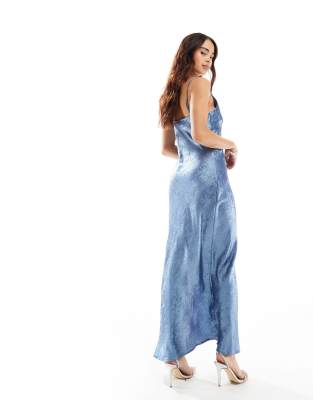 Vila cowl neck maxi cami dress in blue shimmer