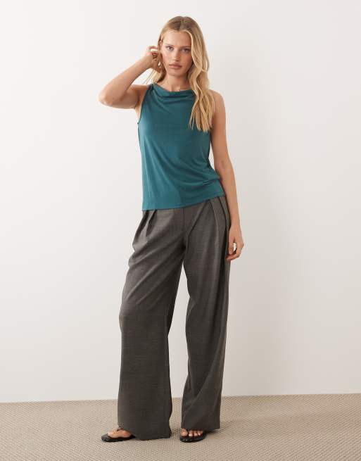 VILA cowl neck sleeveless top in deep atlantic blue, 2 of 4
