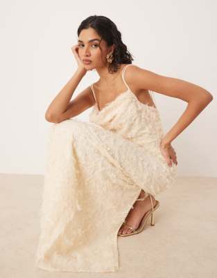 Vila Cowl Neck Textured Cami Maxi Dress In White