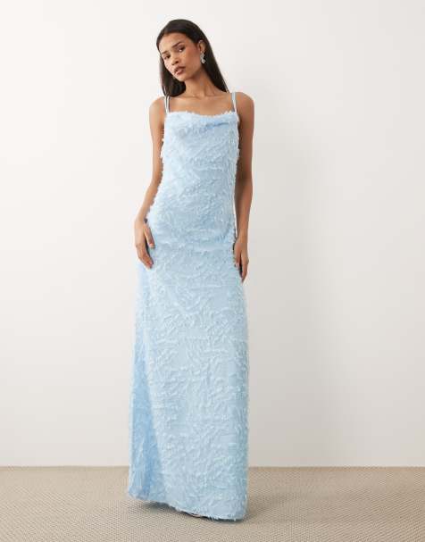 Vila cowl neck textured cami maxi dress in light blue - view 1