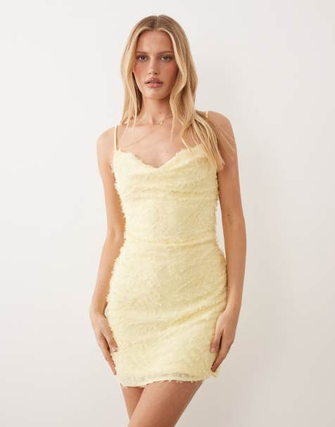 VILA cowl neck textured cami mini dress in pastel yellow - view 1