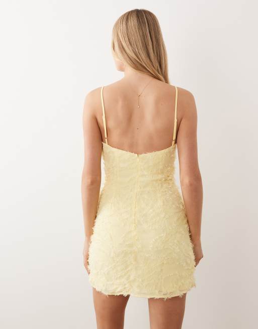 VILA cowl neck textured cami mini dress in pastel yellow, 4 of 4