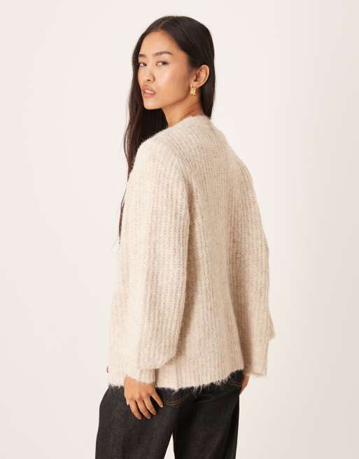 VILA - Cremefarvet cardigan i lodden tekstureret strik, 3 af 4