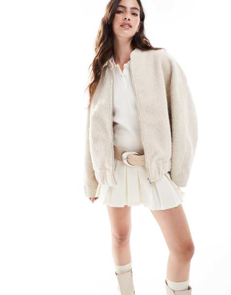 Vila - Cremehvid oversized bomber-jakke i bouclé - view 1