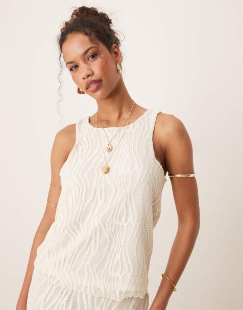 Vila - Cremehvid tanktop med tekstur - Del af sæt - view 1