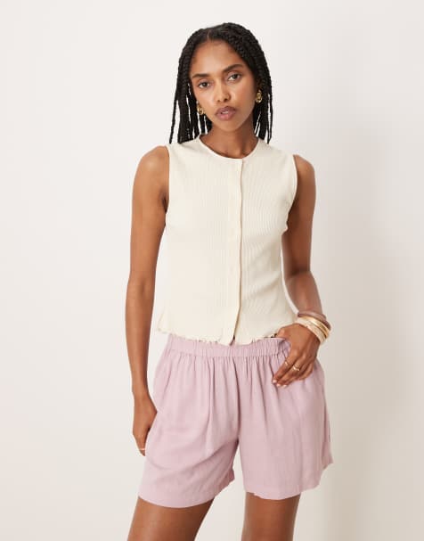 Vila - Cremehvid top med knapper foran - view 1