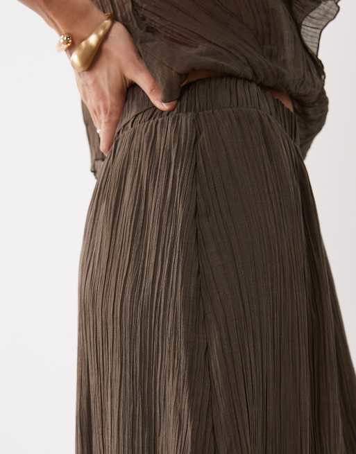 VILA crinkle chiffon midi skirt in brown - part of a set, 4 of 5