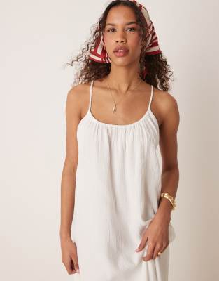 VILA crinkle cotton maxi cami slip dress in white | ASOS