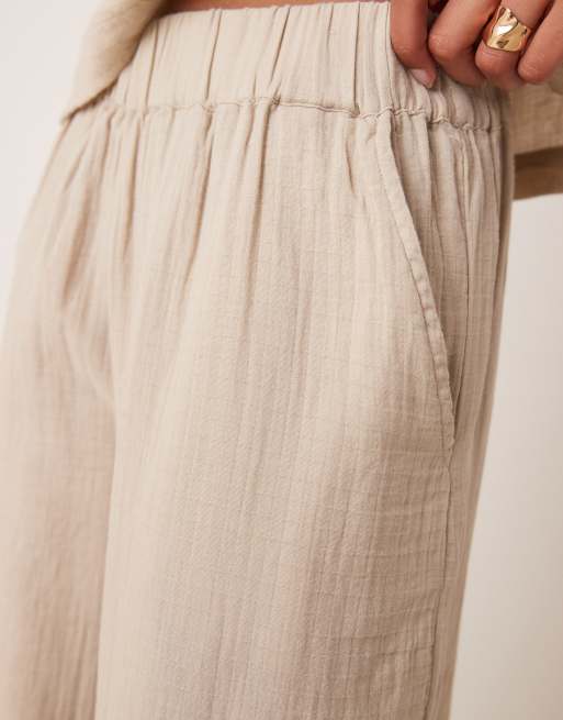 VILA crinkle wide leg pants in beige (part of a set), 5 of 5