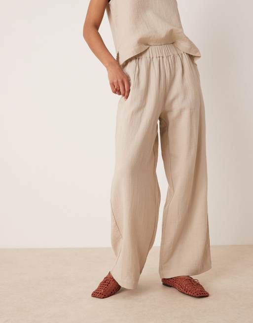 Vila crinkle wide leg trouser co-ord in beige, 2 of 5