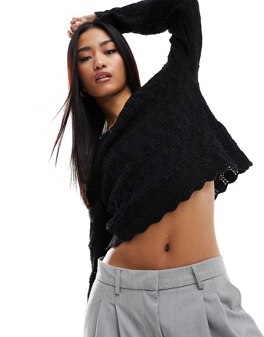 Vila crochet jumper with wide sleeves in black