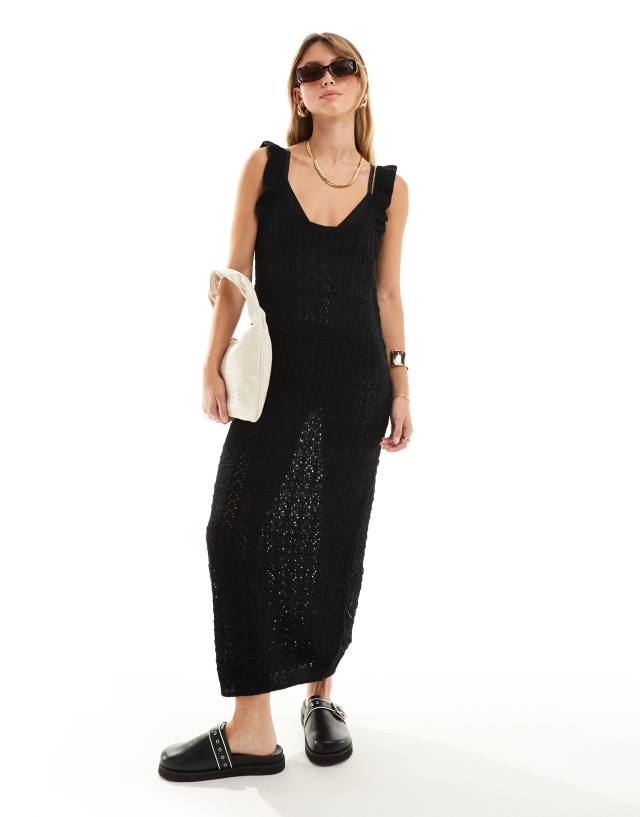 Vila - crochet midaxi dress in black