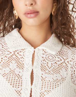 VILA CROCHET POLO NECK BUTTON FRONT TOP