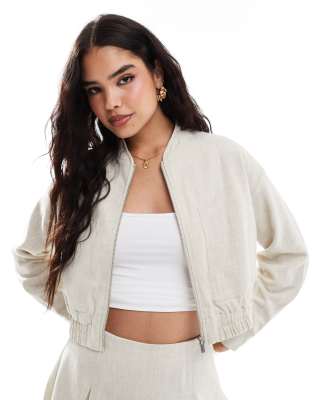 Vila cropped bomber jacket in natural melange (part of a set)