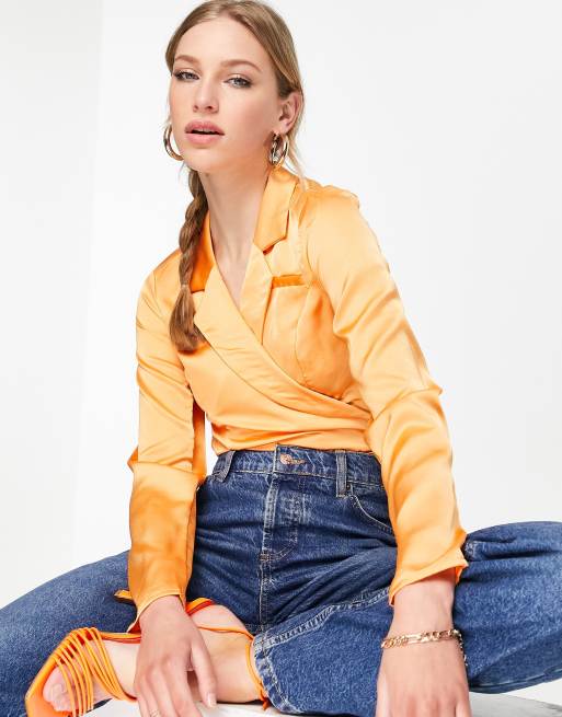 Vila - Cropped skjorte med slå-om i lysorange