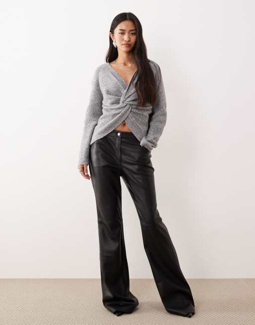 Vila cross front reversible jumper in medium grey melange , 2 of 4