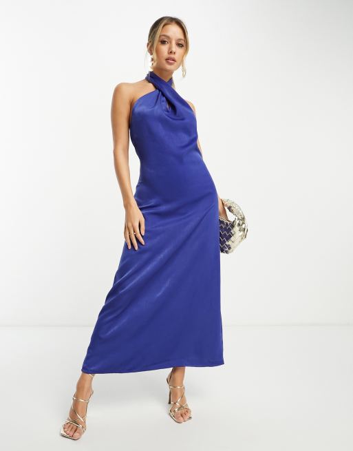 Vila cross neck midi dress in navy | ASOS