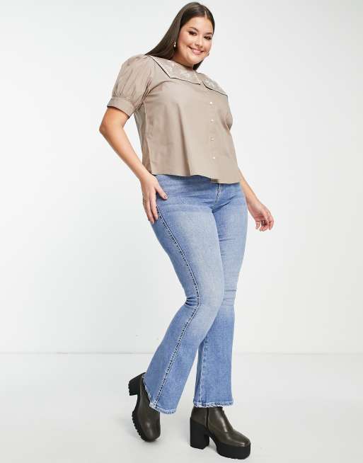 Vila Curve – Beige skjorta med broderad krage, 3 av 4