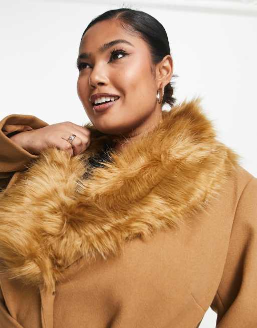 Plus size faux 2024 fur collar coat