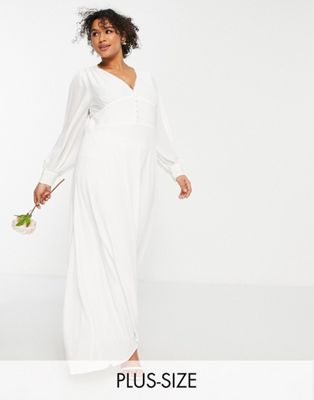 Vila Curve Bridal maxi dress with covered buttons in white