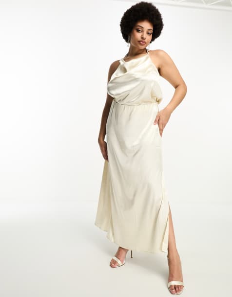 Vila Curve Bridal satin midi skirt co-ord in cream