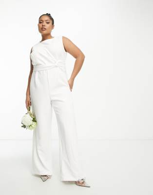 Shop Vila Curve Bridal tailored jumpsuit with knot front in white Online – Trendy & Affordable Fashion