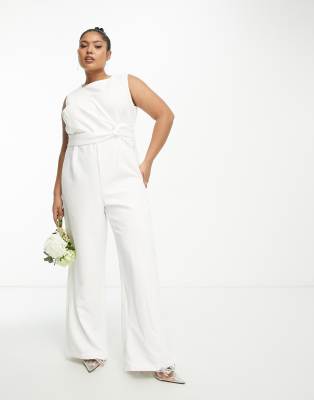 Vila Curve Bridal tailored jumpsuit with knot front in white