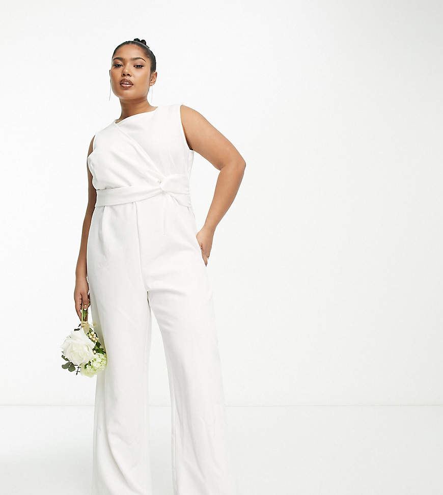 Vila Curve Bridal tailored jumpsuit with knot front in white