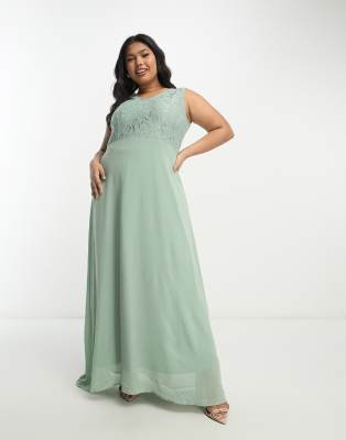 Vila Curve Bridesmaid lace bodice maxi dress in sage-Green