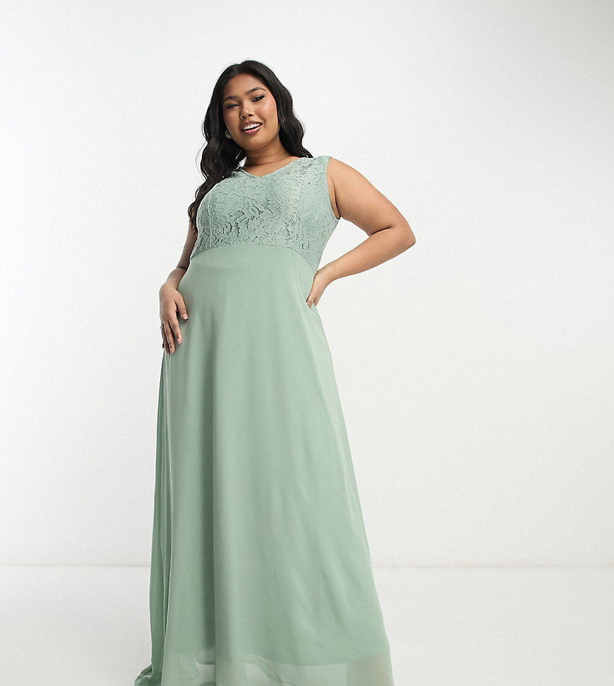 Bridesmaid lace bodice maxi dress in sage-Green