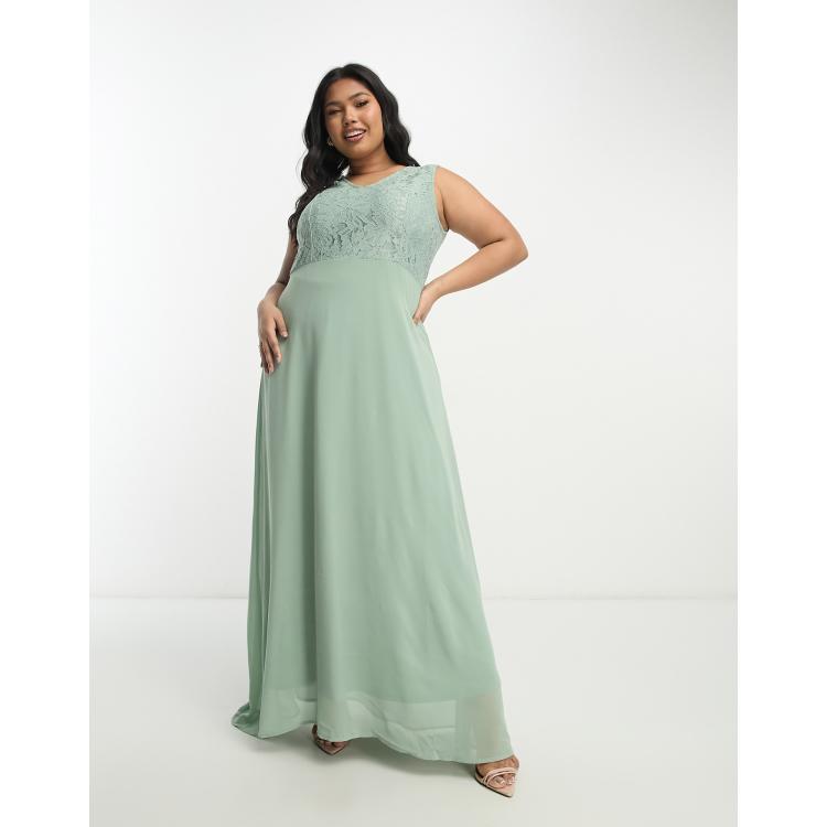 Lace Bodice Maxi Dress With Sleeves - Mint