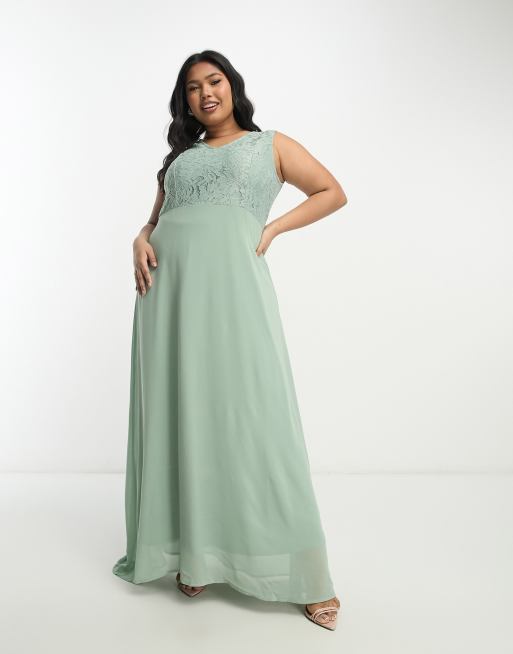 Vila Curve Bridesmaid Maxi Brautjungfernkleid in Salbeigrun mit Spitzenbesatz am Oberteil ASOS