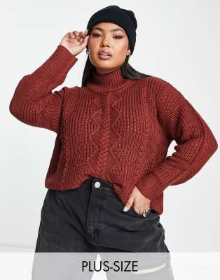 Dark Red Cable Knit High Neck Jumper