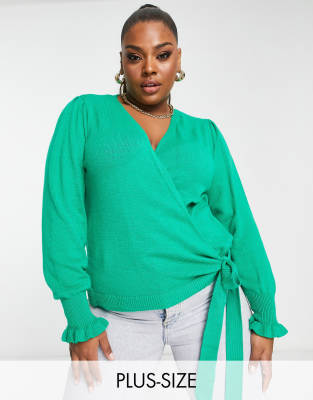 Cardigan avvolgente verde con volant - Vila Curve  donna 