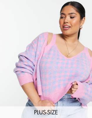 Vila Curve Cropped Knitted Top In Bright Check - Part Of A Set-purple