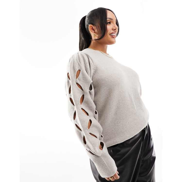 Vila Curve cut out sleeve jumper in cream ASOS