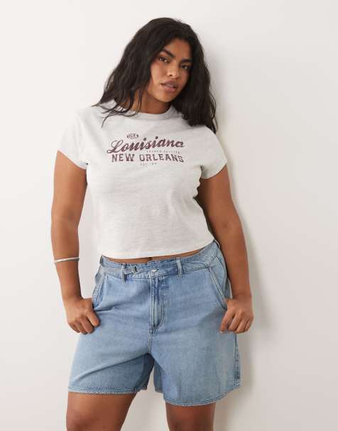 VILA Curve - Denim short met riem in lichtblauw - view 1