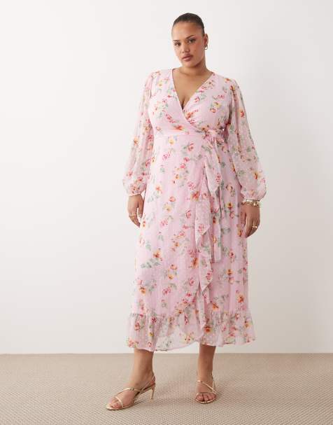 Vila Curve dobby wrap maxi dress with frill detail in cherry blossom floral print - view 1