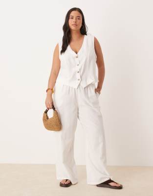 VILA Curve - Elegante Hose mit weitem Bein in Weiß mit Leinenanteil, Kombiteil