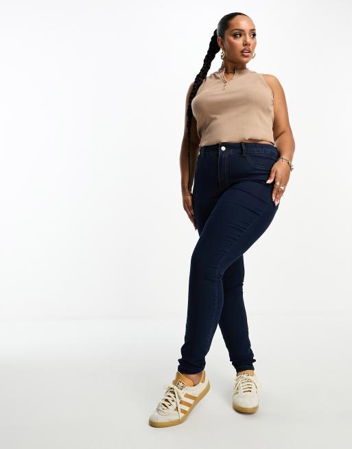 Vila Curve – Eng geschnittene Jeans-Leggings in Dunkelblau
